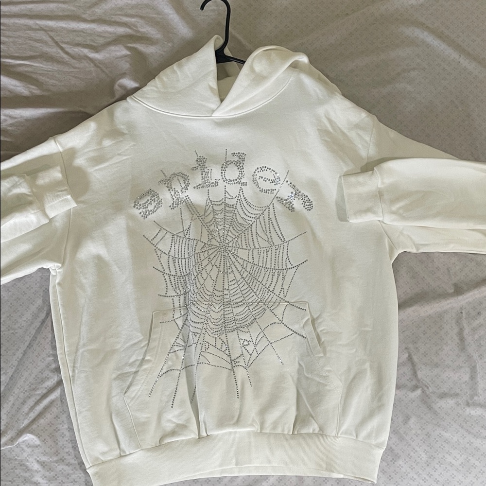 White Rhinestone Spider Hoodie